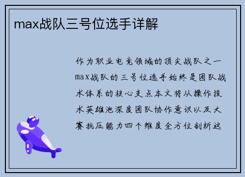 max战队三号位选手详解