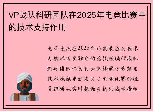 VP战队科研团队在2025年电竞比赛中的技术支持作用